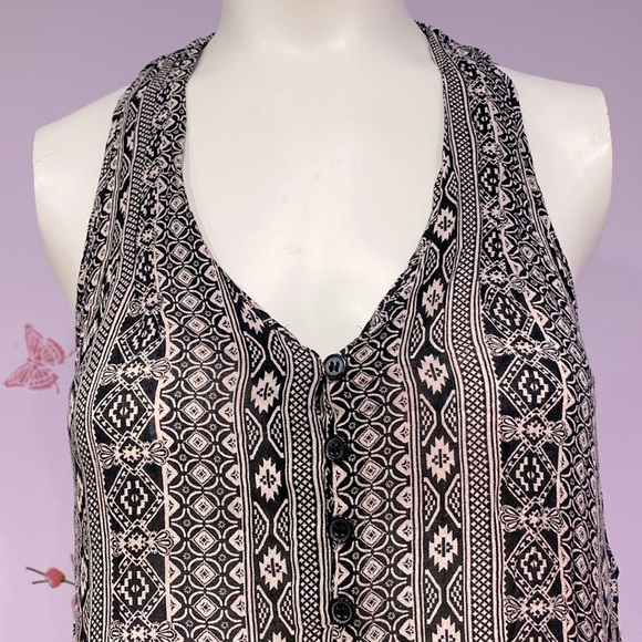 Forever 21 Tank Top Black Cream Aztec Print Stripe Button Front Boho Shirt Small - Picture 2 of 9